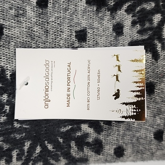 Antonio Salgado  Throw Blanket Grey Black Knit Cotton Blend 50" X 63" Snowflakes - Picture 4 of 12